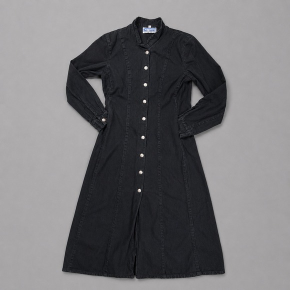 S.A. Blues Dresses & Skirts - Vintage Denim Long Dress Women Medium Button Down Long Sleeve Black 90s Cottage